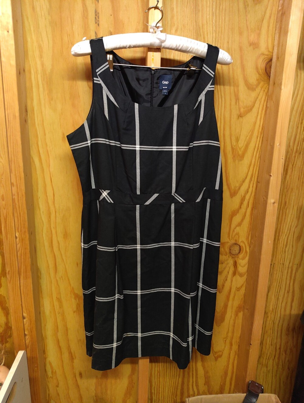 Gap Black White Windowpane Plaid Sleeveless Sheath Dress Size 18 Lined